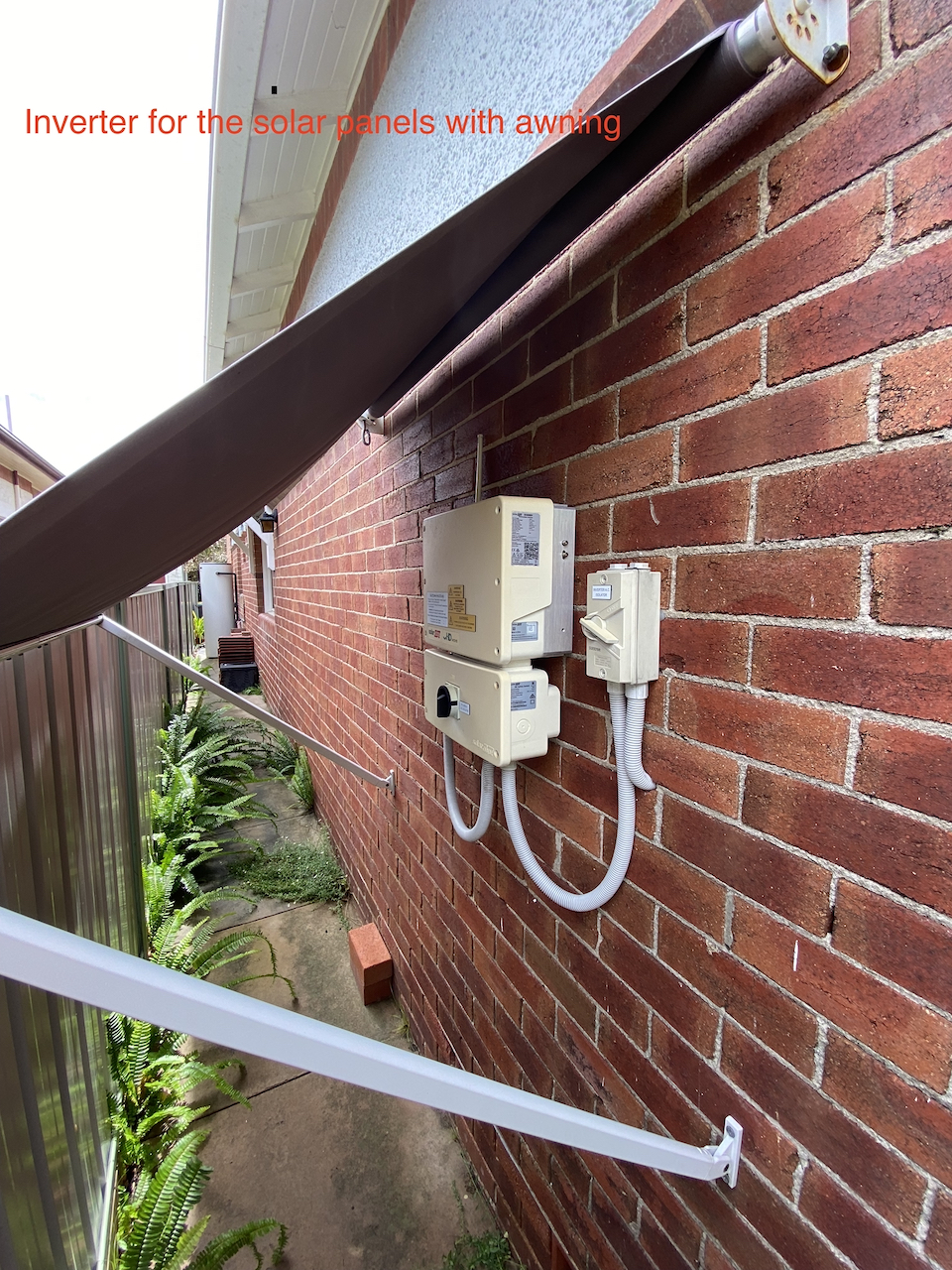 Inverter for the solar panels with awning